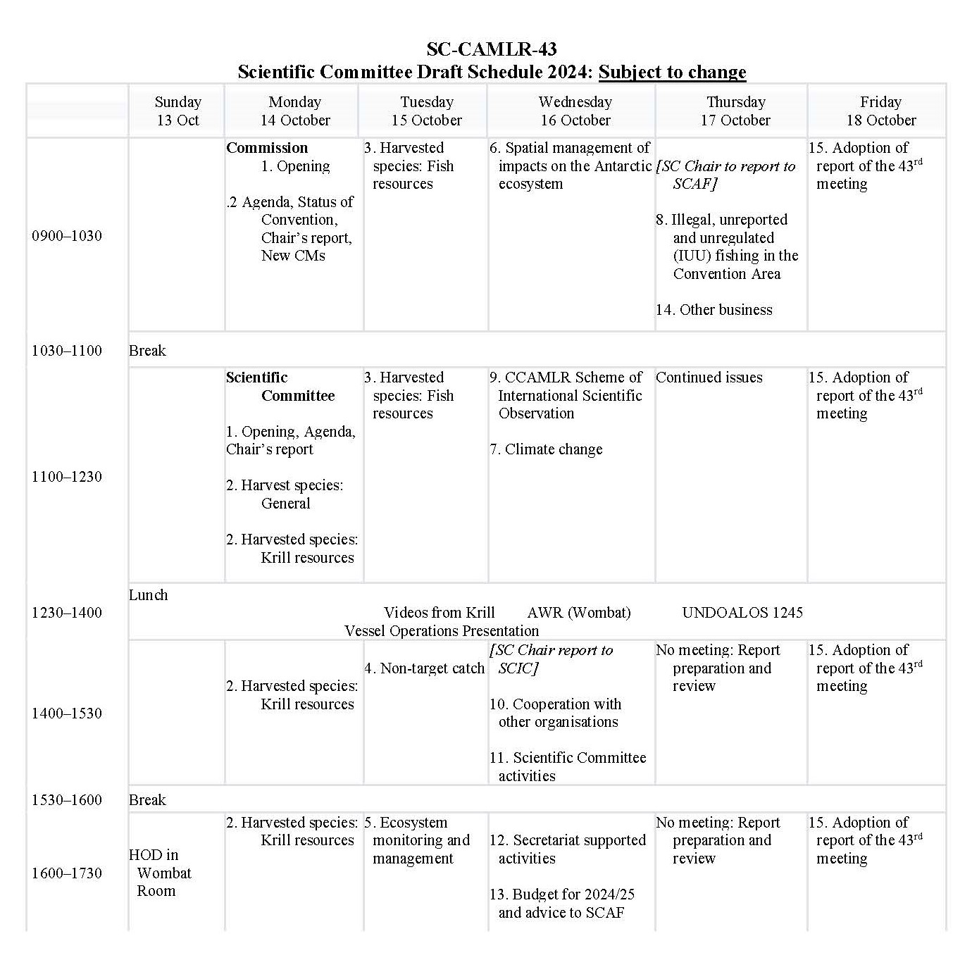 SC schedule