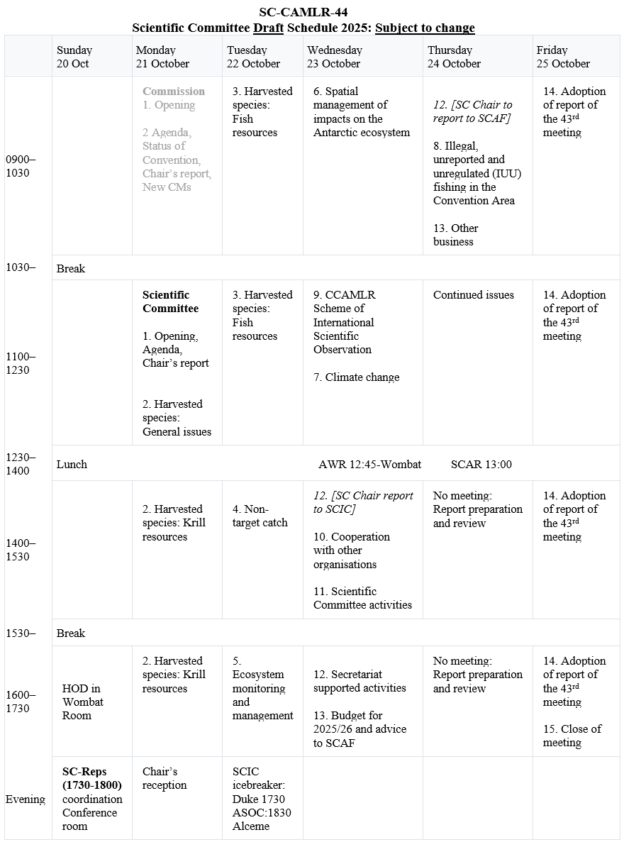 SC meeting schedule